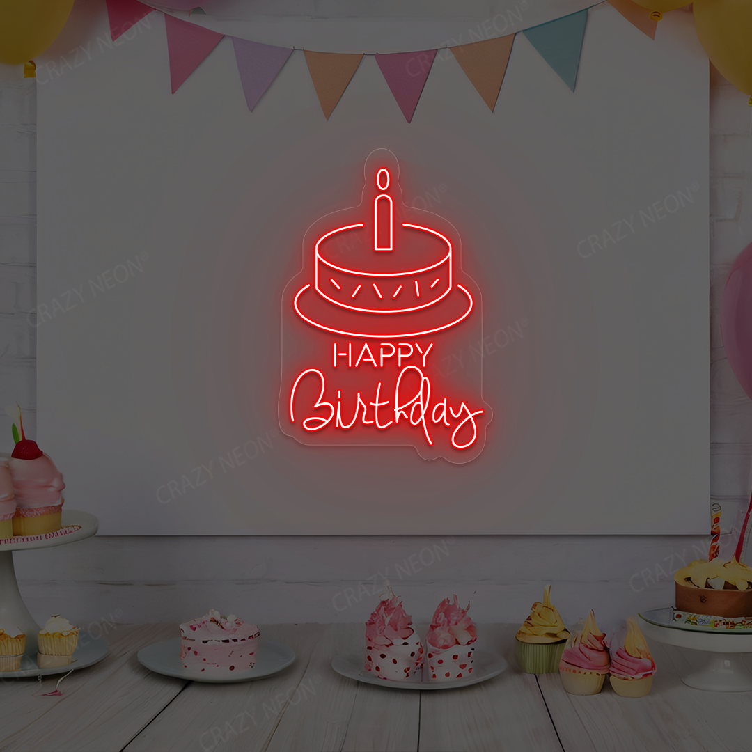 Happy Birthday With Cake Neon Sign