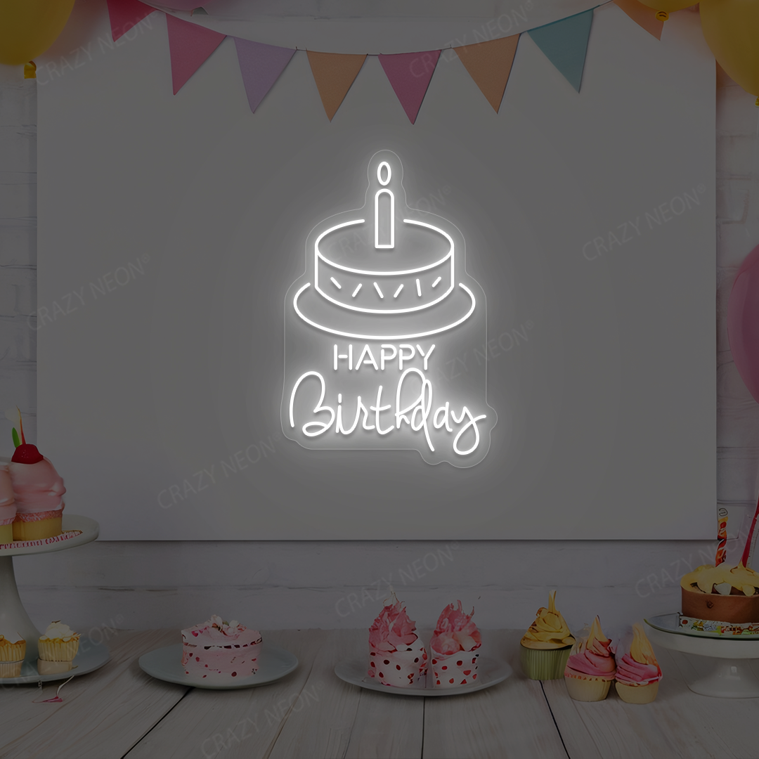 Happy Birthday With Cake Neon Sign
