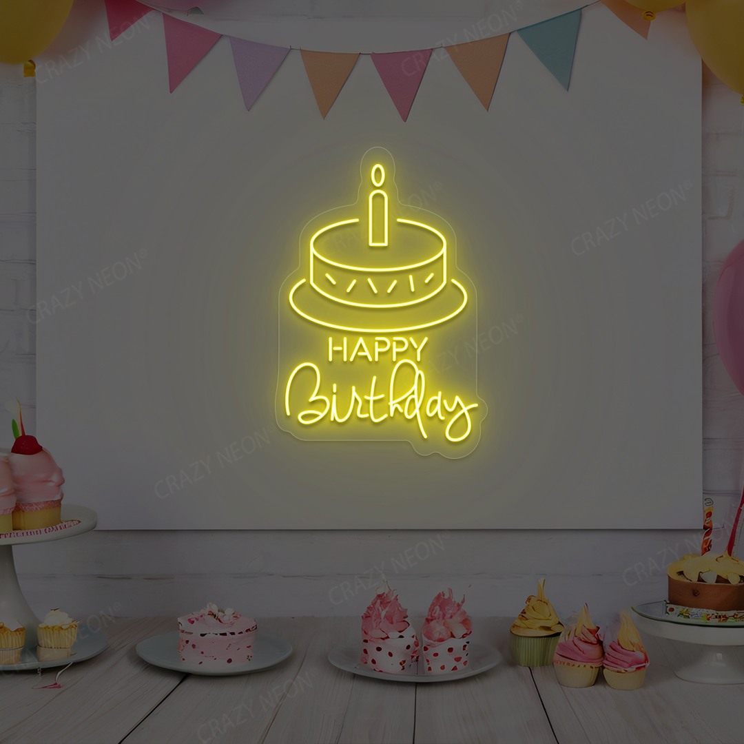 Happy Birthday With Cake Neon Sign