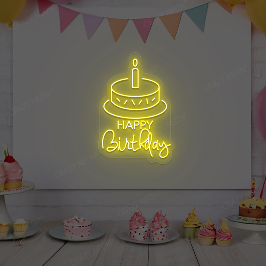 Happy Birthday With Cake Neon Sign