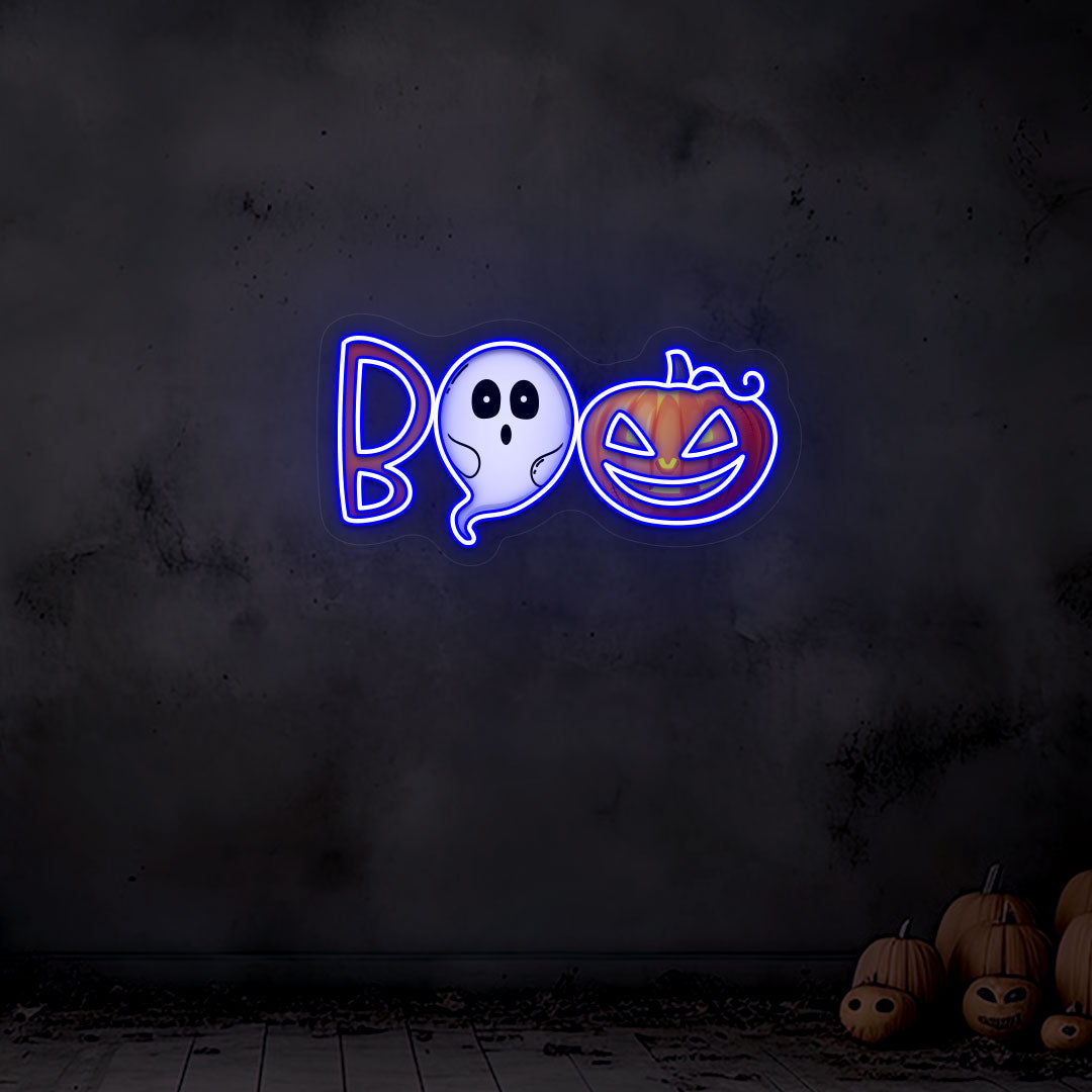 Boo Ghoul And Pumpkin Neon Artwork