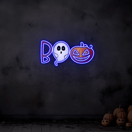 Boo Ghoul And Pumpkin Neon Artwork