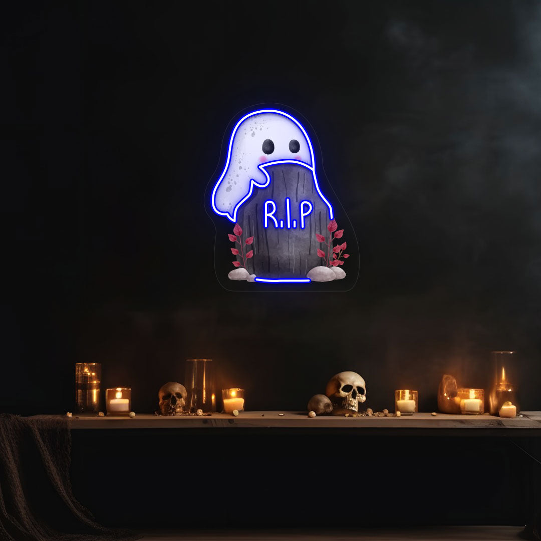 Ghoul On Tombstone Neon Artwork
