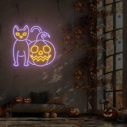 Cat With Pumpkin Neon Sign
