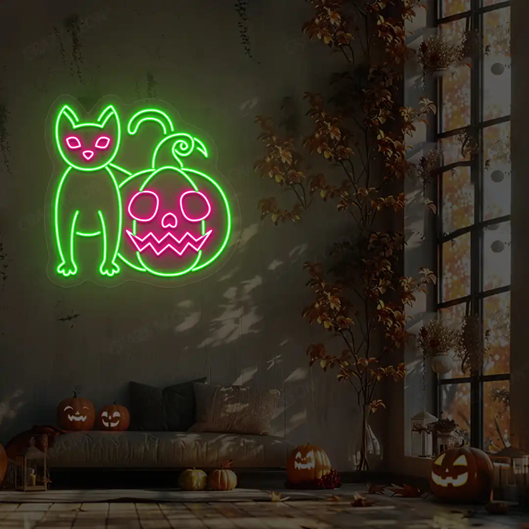 Cat With Pumpkin Neon Sign