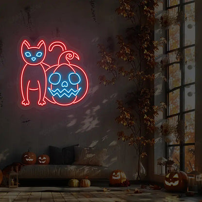 Cat With Pumpkin Neon Sign
