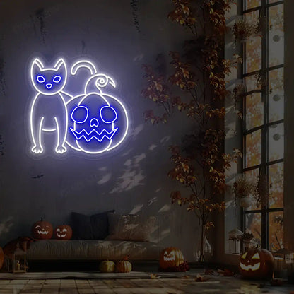 Cat With Pumpkin Neon Sign