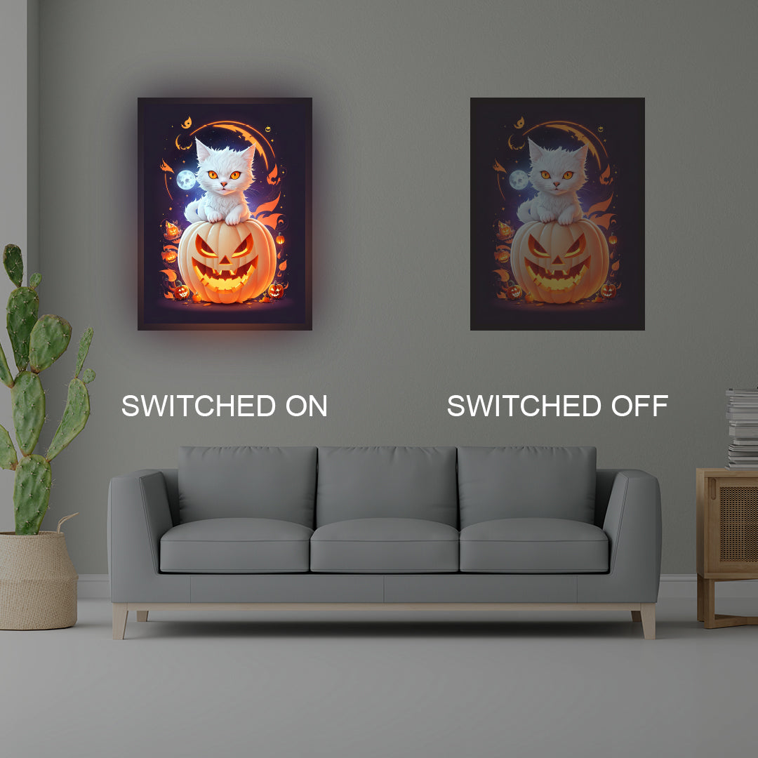 Cat On Pumpkin Illuminated Sign