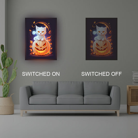 Cat On Pumpkin Illuminated Sign