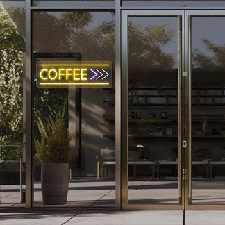 Coffee With Arrow Animated Neon Sign
