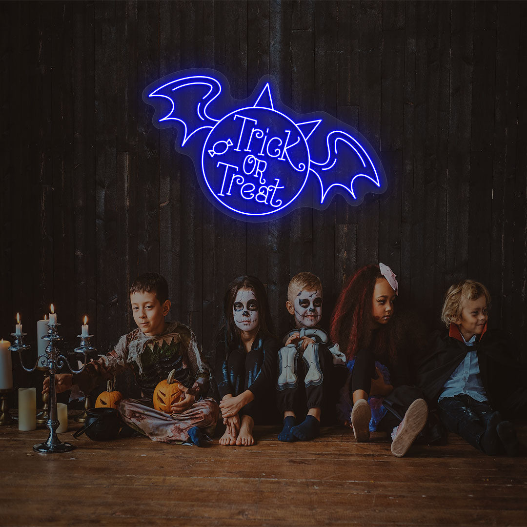 Trick Or Treat With Wings Neon Sign