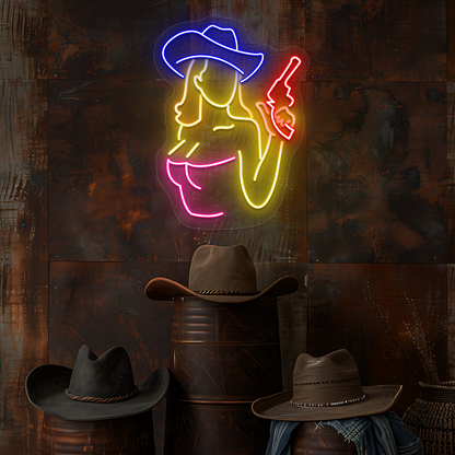 Gunslinger Cowgirl Neon Sign