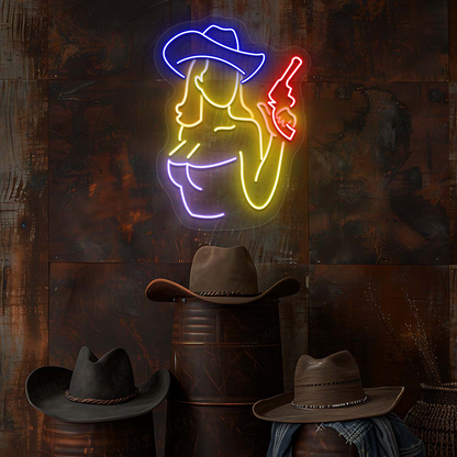 Gunslinger Cowgirl Neon Sign