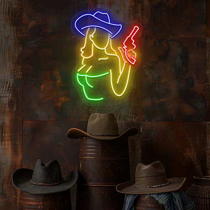 Gunslinger Cowgirl Neon Sign