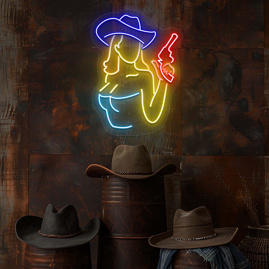 Gunslinger Cowgirl Neon Sign