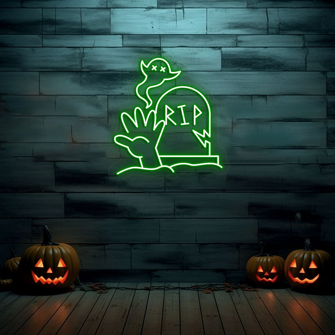 Graveyard RIP Tombstone Neon Sign