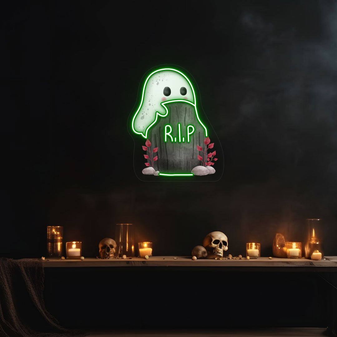 Ghoul On Tombstone Neon Artwork