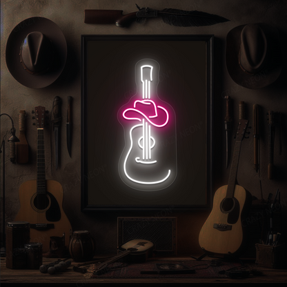Cowboy Guitar & Hat Neon Sign