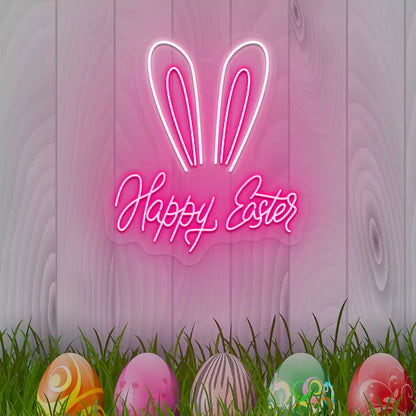 Bunny Ear Happy Easter Neon Sign