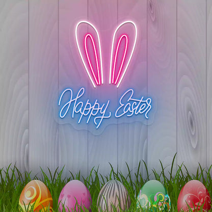 Bunny Ear Happy Easter Neon Sign