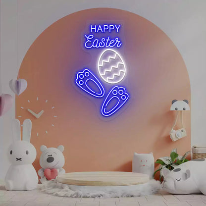 Happy Easter Egg Bunny Feet Neon Sign