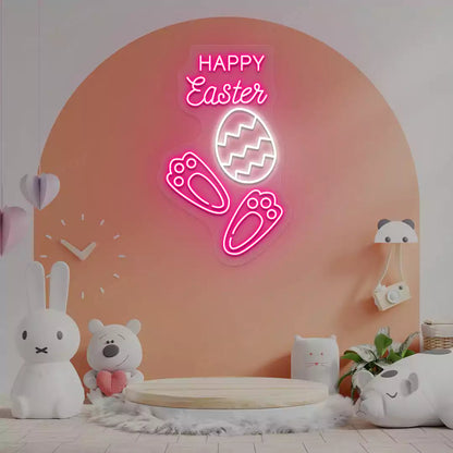 Happy Easter Egg Bunny Feet Neon Sign
