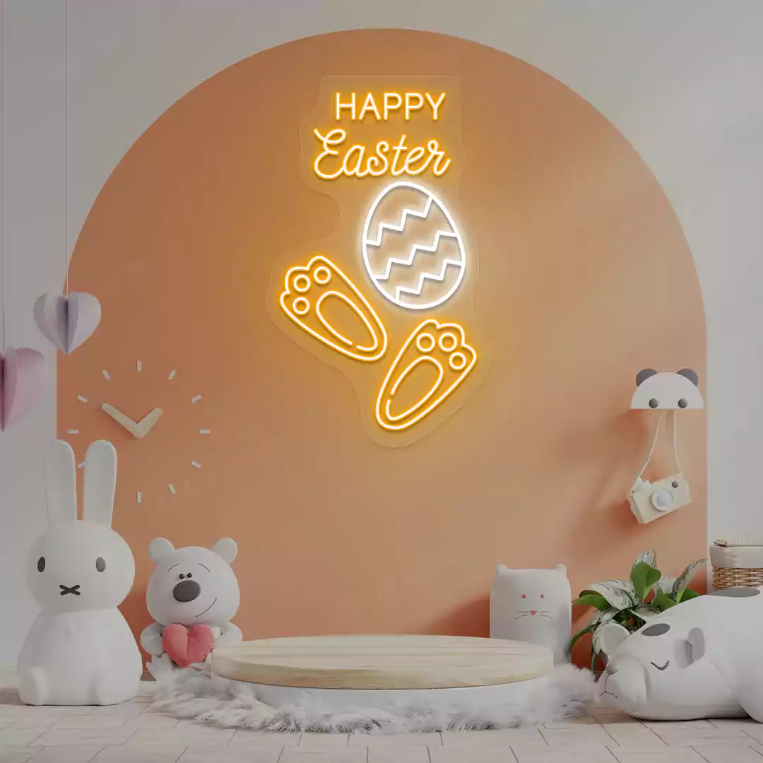 Happy Easter Egg Bunny Feet Neon Sign
