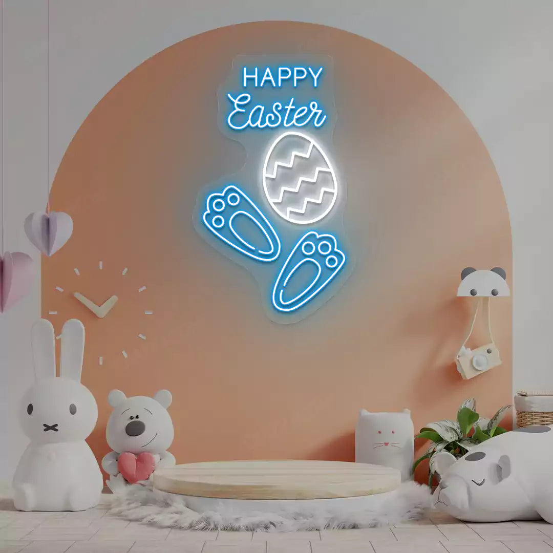 Happy Easter Egg Bunny Feet Neon Sign