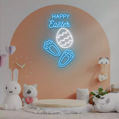 Happy Easter Egg Bunny Feet Neon Sign
