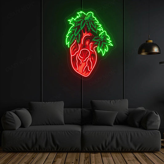 Heart Marijuana LED Neon Artwork Sign