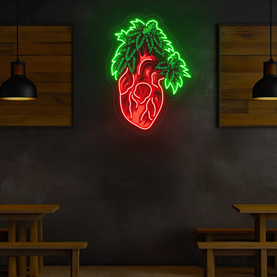 Heart Marijuana LED Neon Artwork Sign