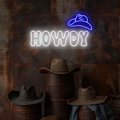 Howdy Cowboy Hat Neon Sign