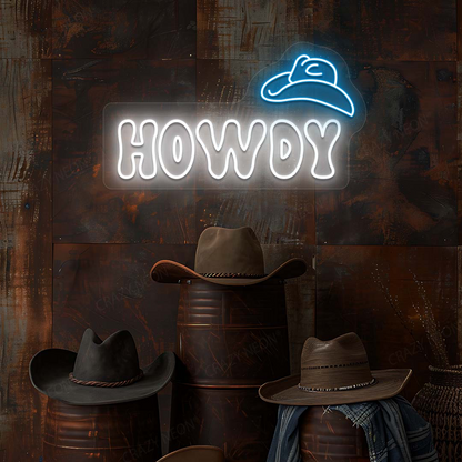 Howdy Cowboy Hat Neon Sign