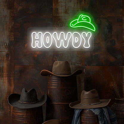 Howdy Cowboy Hat Neon Sign