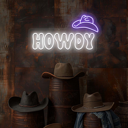 Howdy Cowboy Hat Neon Sign