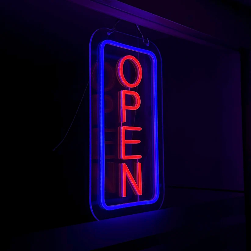 Vertical Open Neon Sign (Blue-Red)