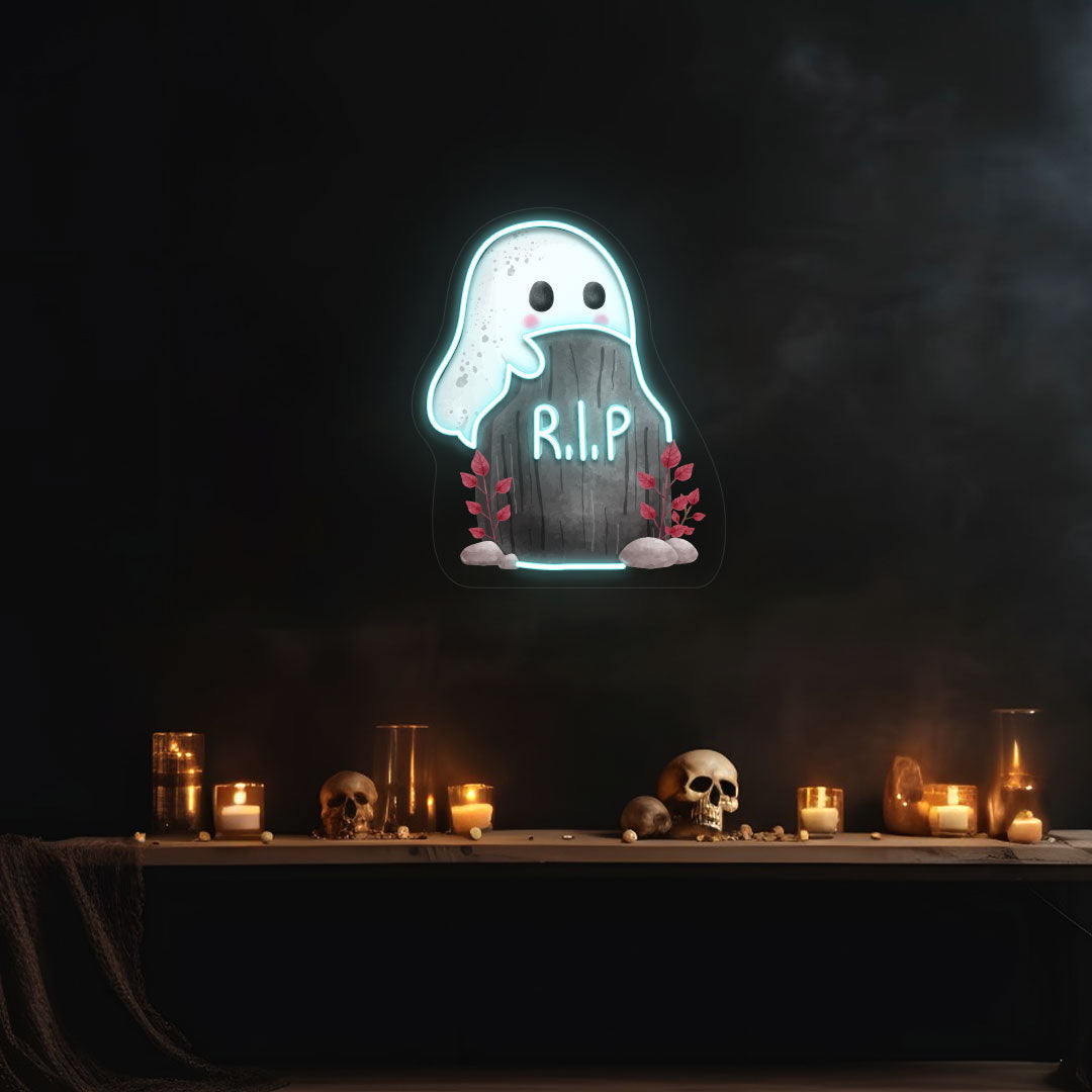 Ghoul On Tombstone Neon Artwork