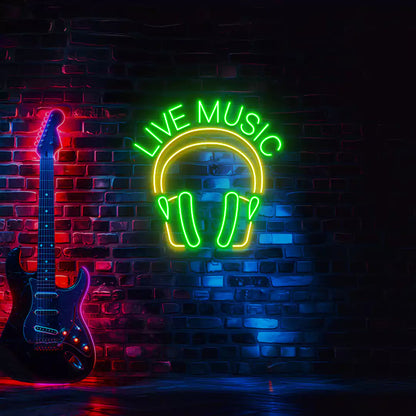 Live Music In Headphones Neon Sign