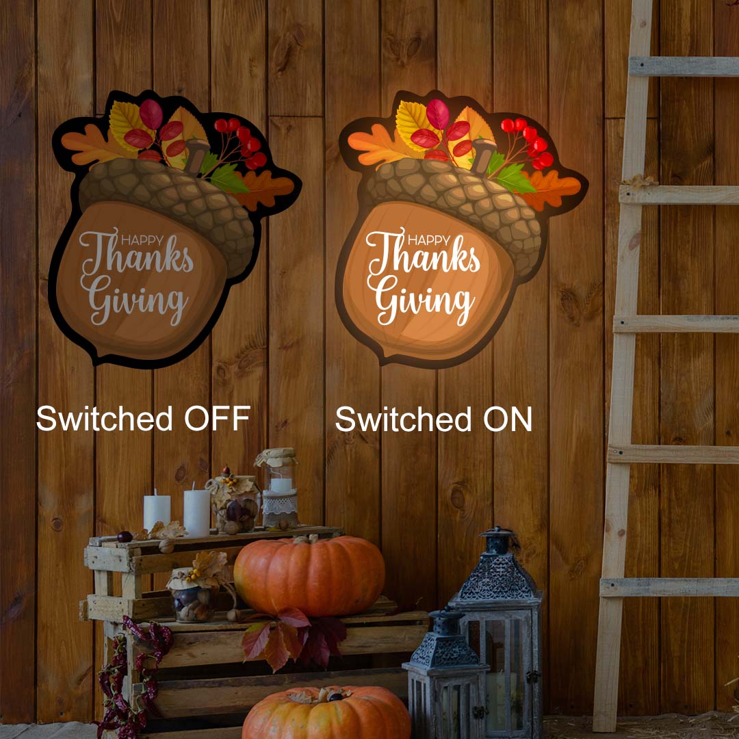 Happy Thanksgiving With Acorn Nut Illuminated Sign