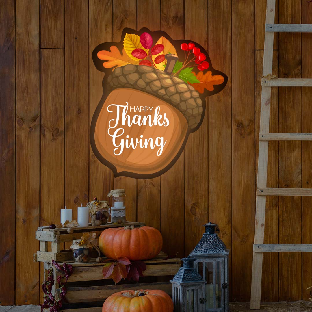 Happy Thanksgiving With Acorn Nut Illuminated Sign
