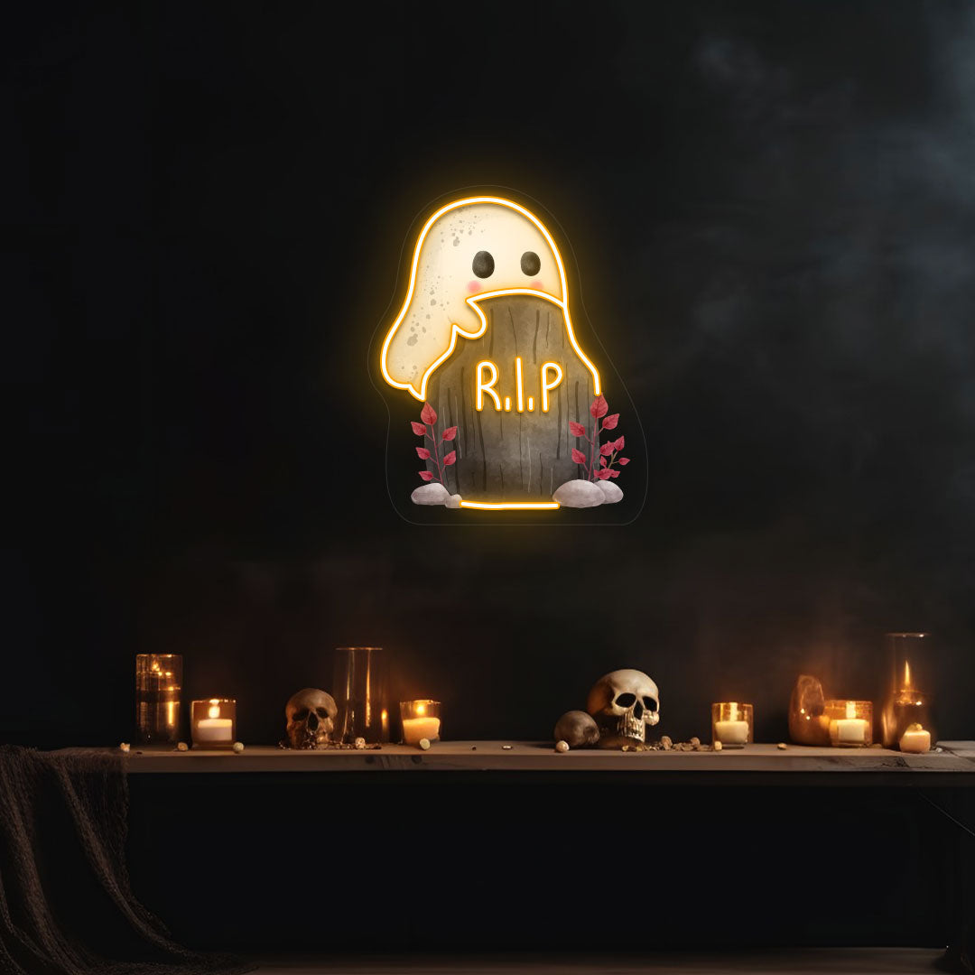 Ghoul On Tombstone Neon Artwork