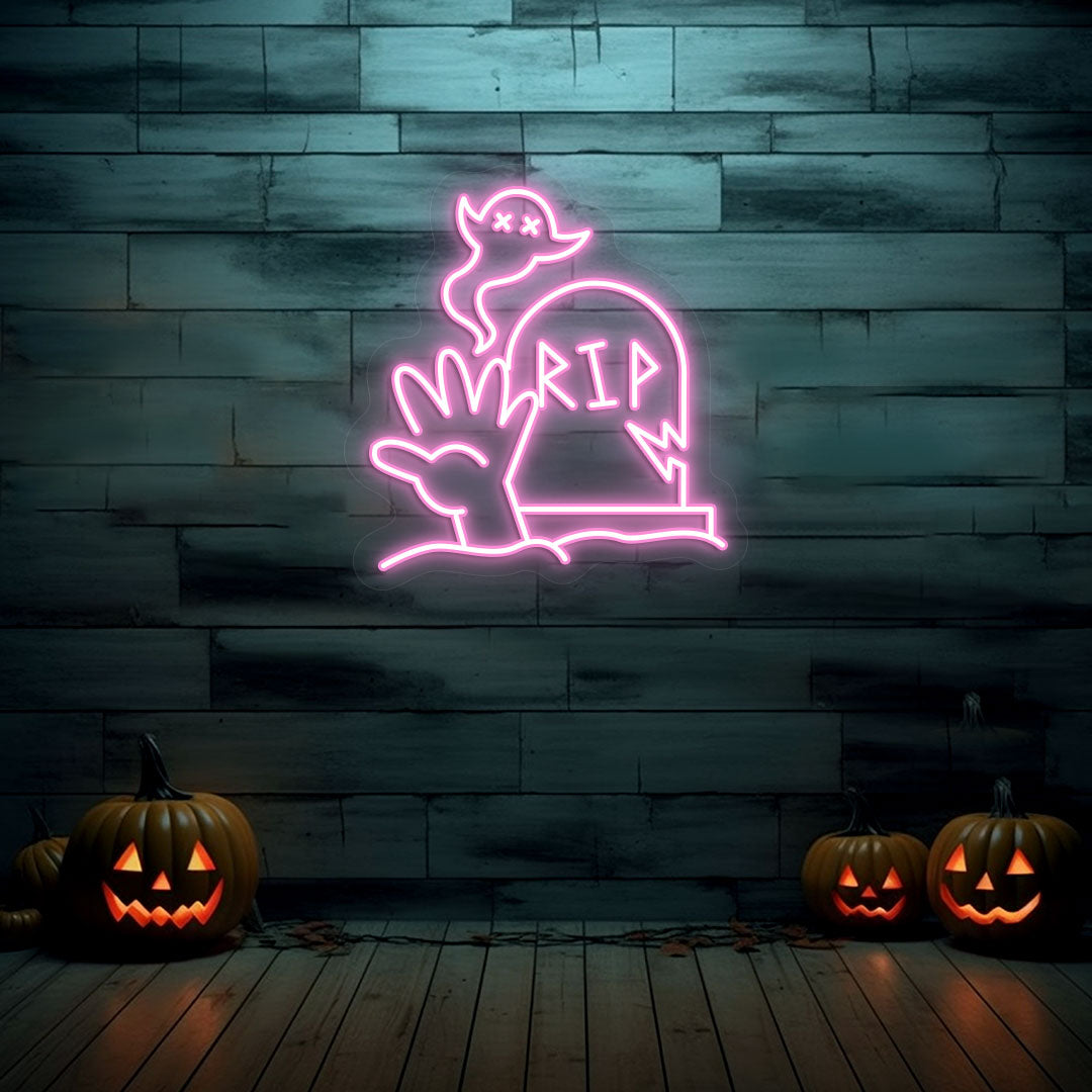 Graveyard RIP Tombstone Neon Sign
