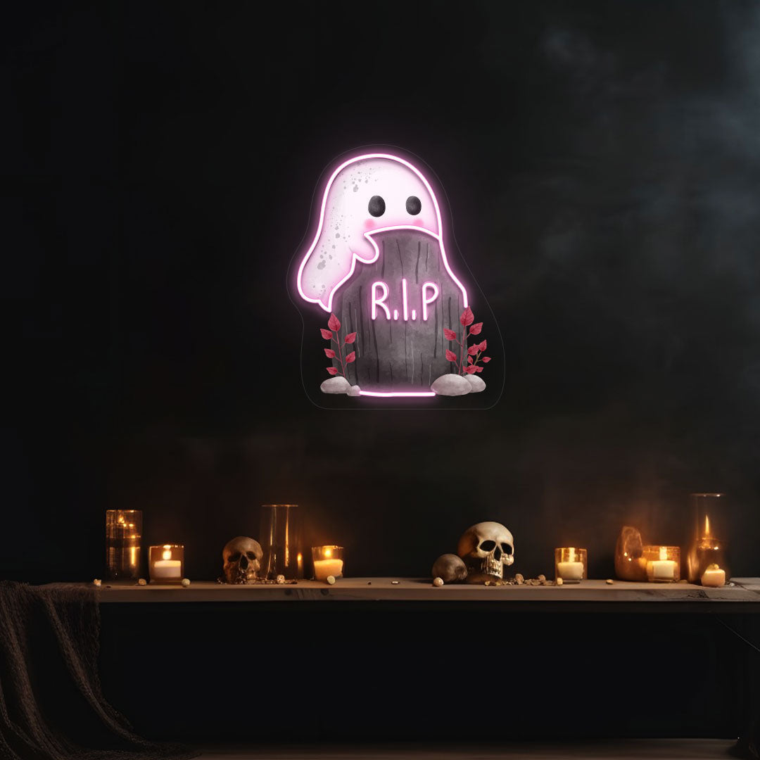 Ghoul On Tombstone Neon Artwork