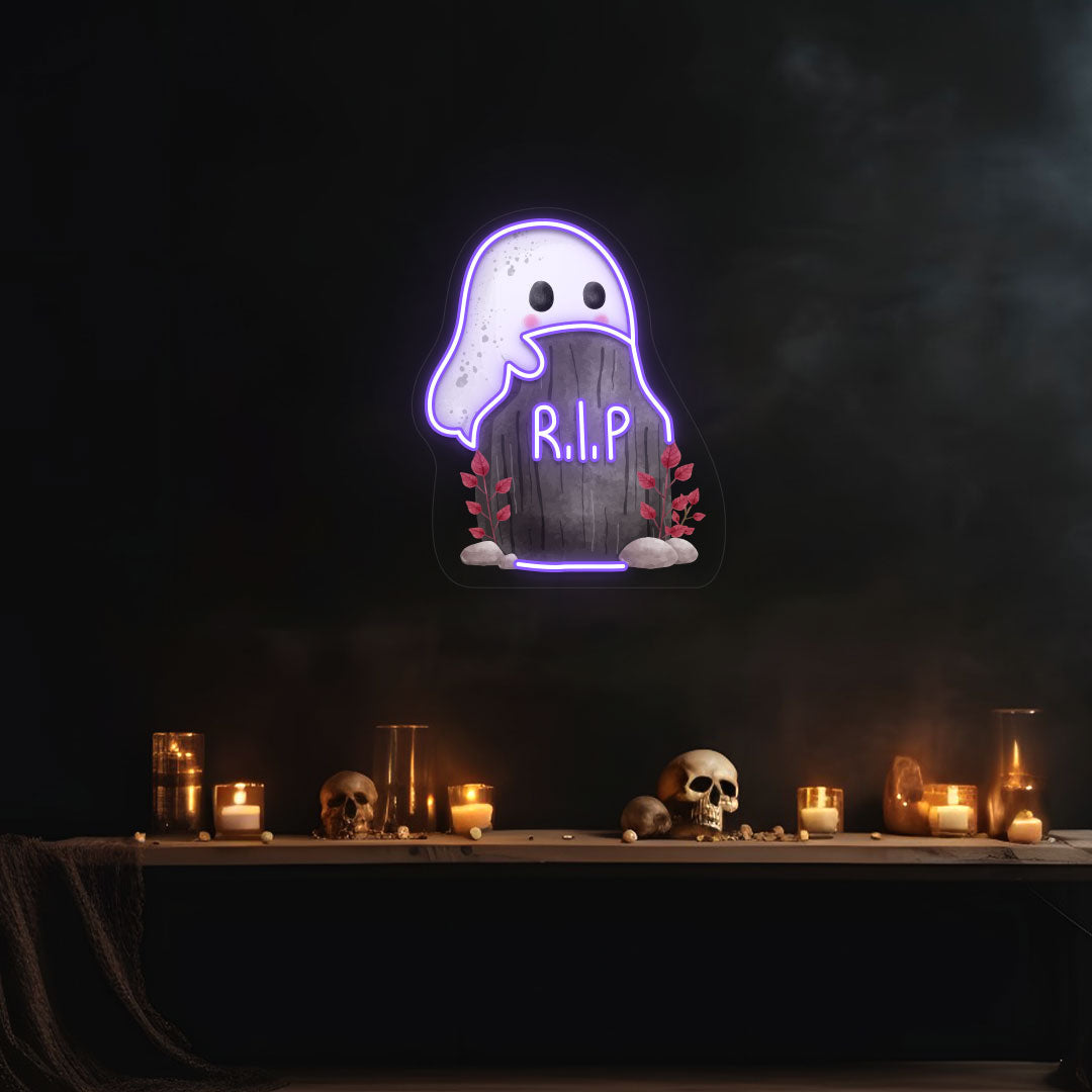 Ghoul On Tombstone Neon Artwork