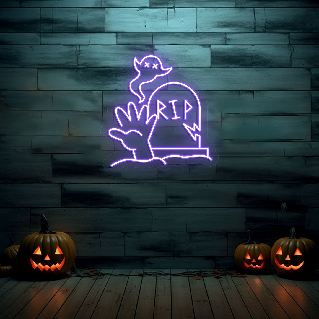 Graveyard RIP Tombstone Neon Sign