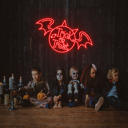 Trick Or Treat With Wings Neon Sign