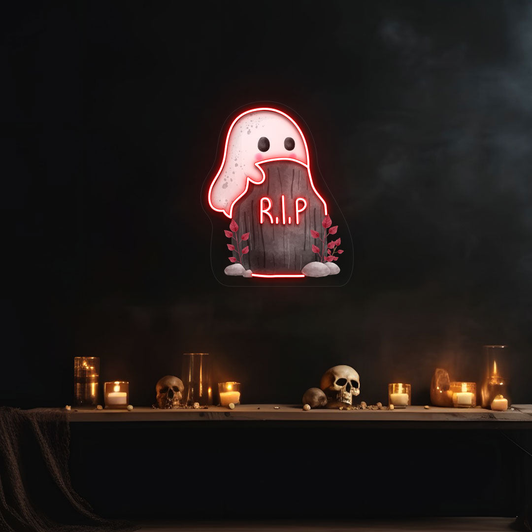 Ghoul On Tombstone Neon Artwork