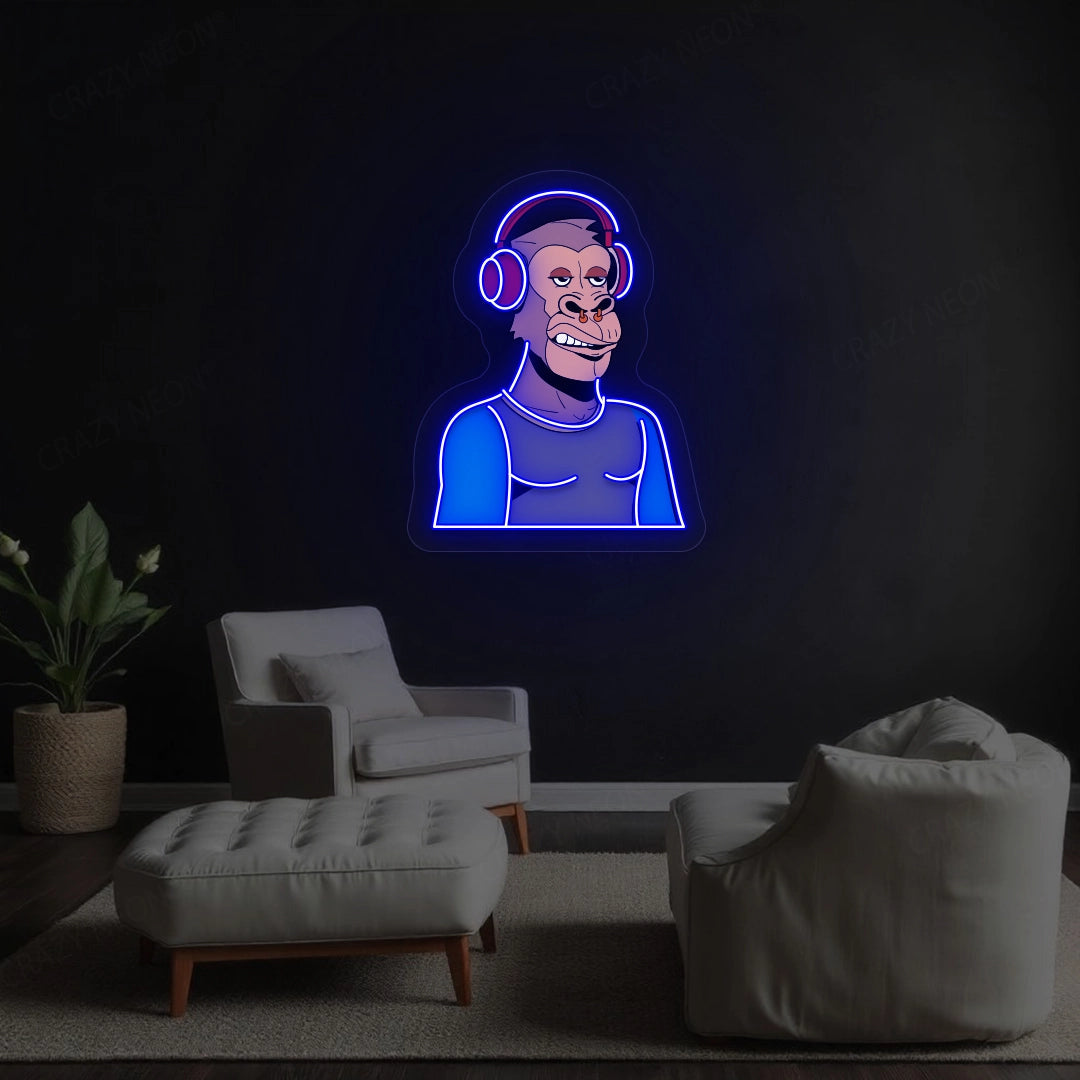 Gorilla with Headphones Neon Artwork Sign