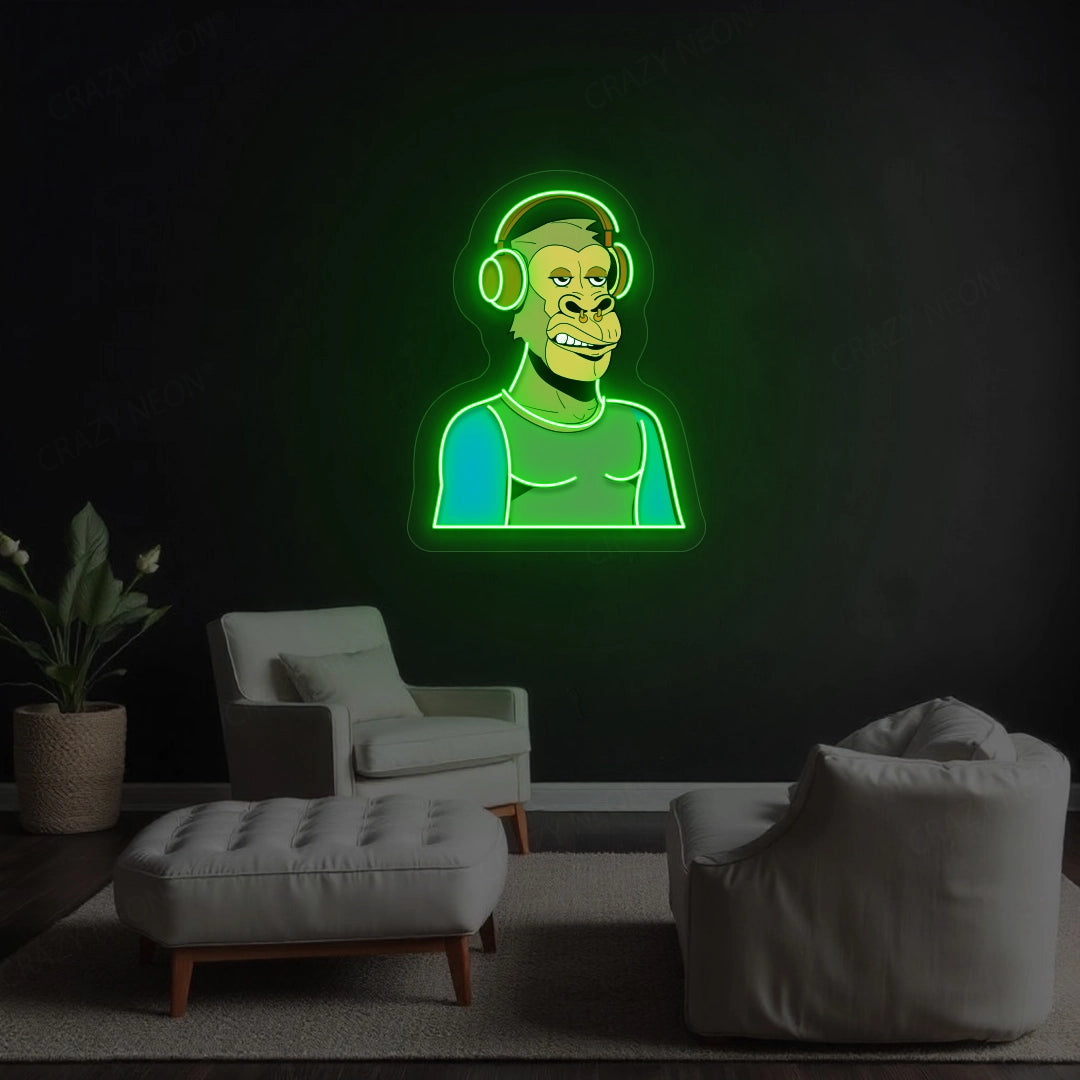 Gorilla with Headphones Neon Artwork Sign