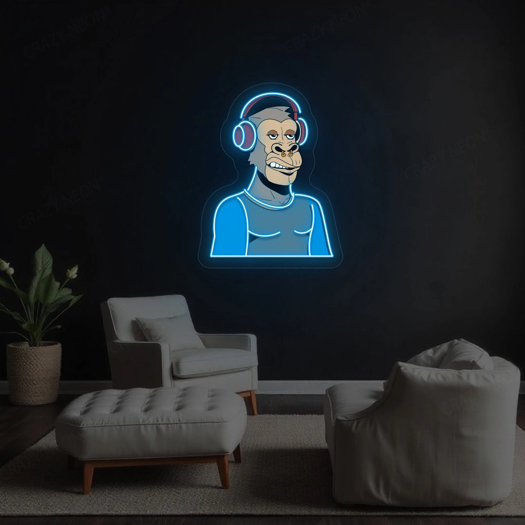 Gorilla with Headphones Neon Artwork Sign